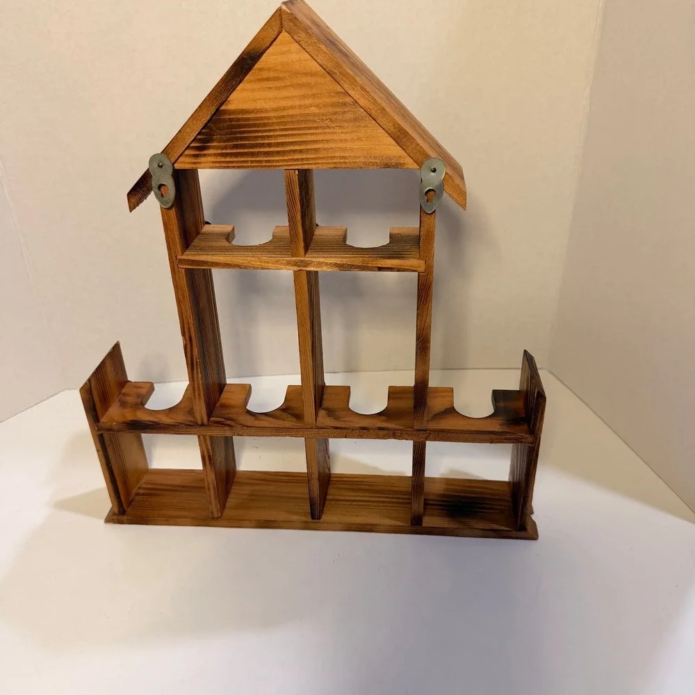 Vintage Wooden House Shape Trinket Shelf Kitschy Brass Eagle Americana Rustic